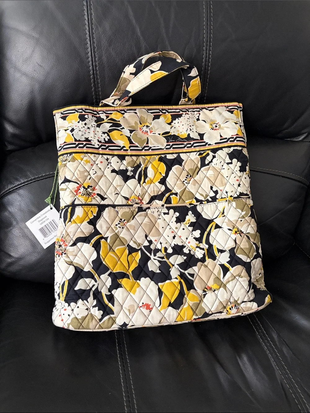 Vera Bradley Quilted Floral Hand Tote in Black, Yellow, Cream
